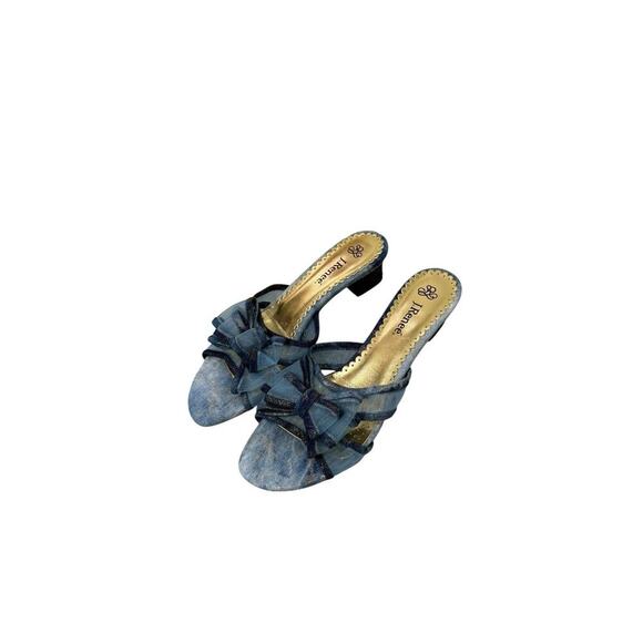 J. Renee Freesia Blue Mesh Fabric Open Toe Kitten Heels Bow Accent 9 N Narrow - Picture 1 of 8